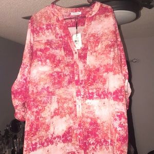 Calvin Klein pink and coral confetti blouse